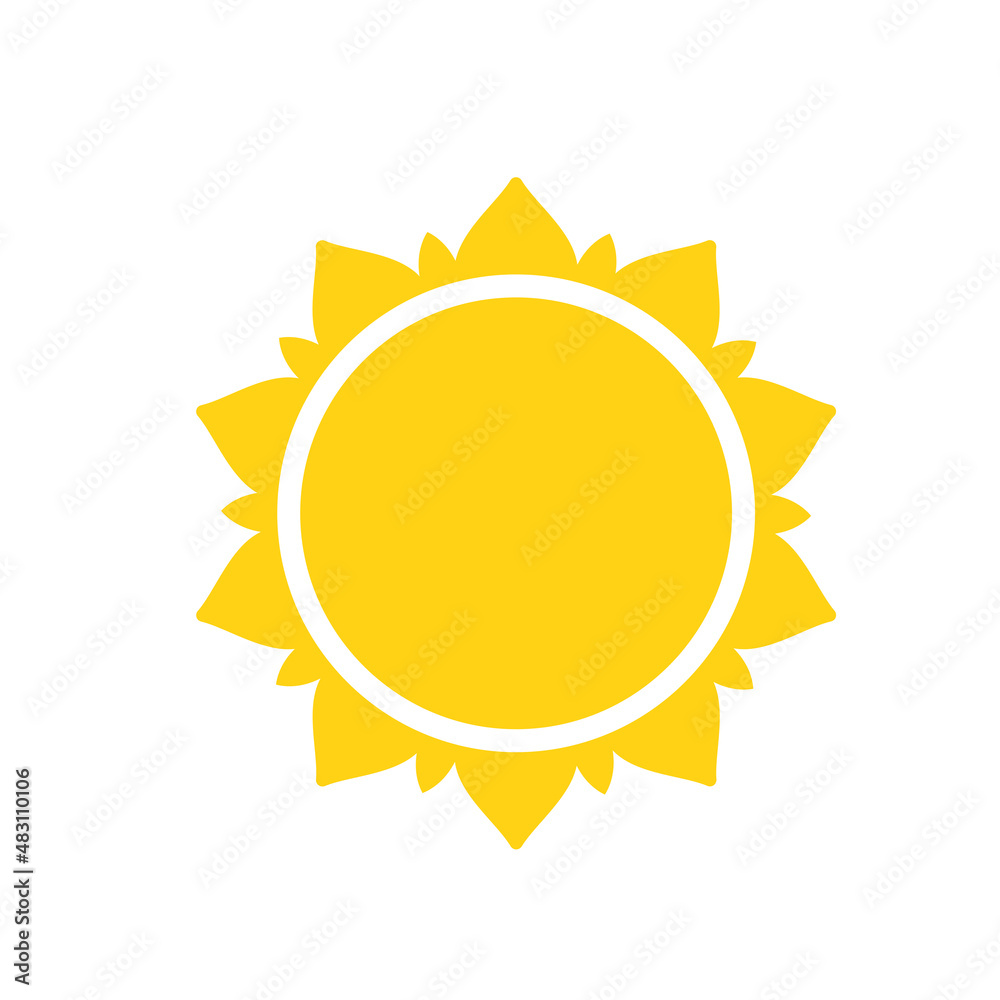 Vector cartoon yellow sun Shining light rays to heat the summer. Isolated on white background.