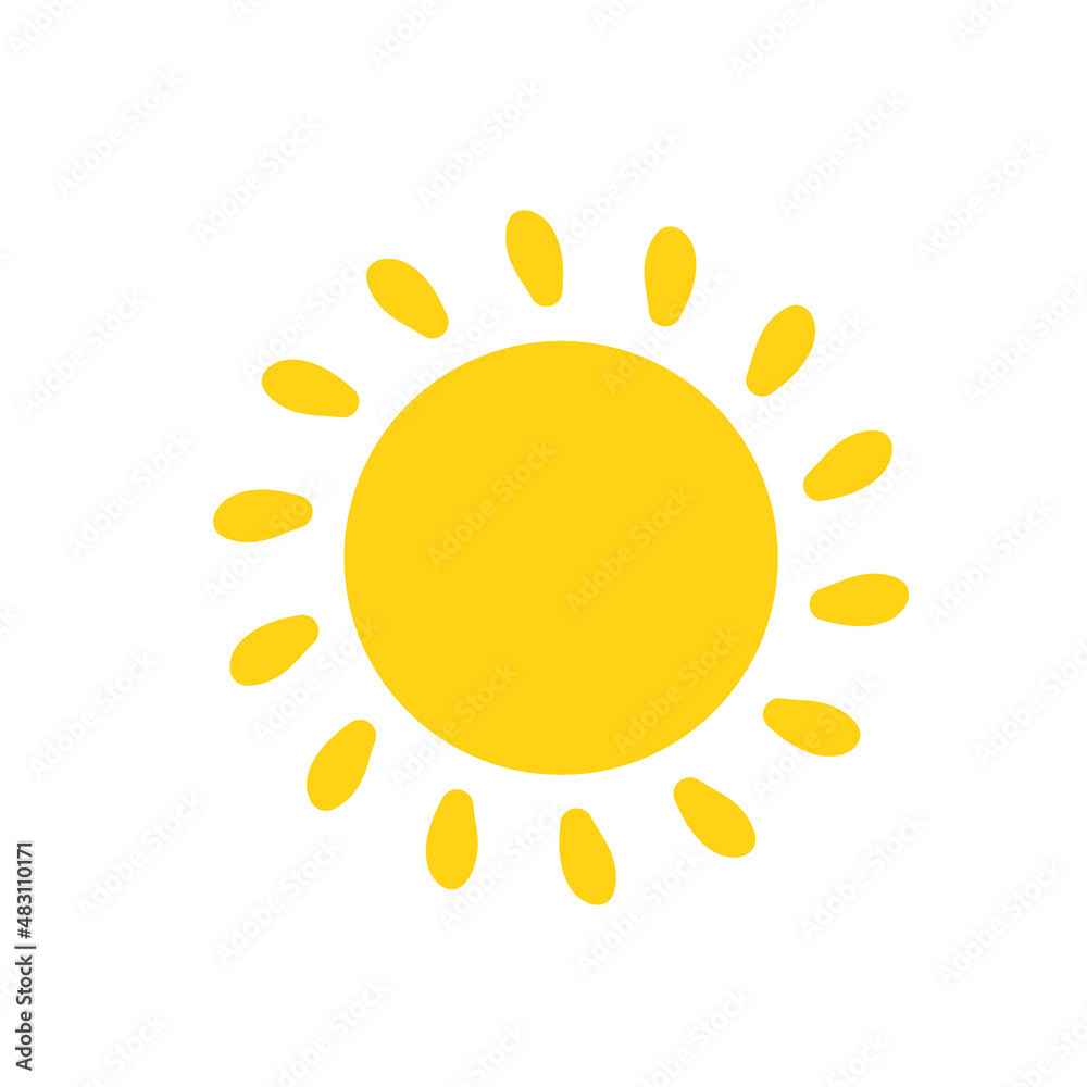 Vector cartoon yellow sun Shining light rays to heat the summer. Isolated on white background. Vector cartoon yellow sun Shining light rays to heat the summer. Isolated on white background.