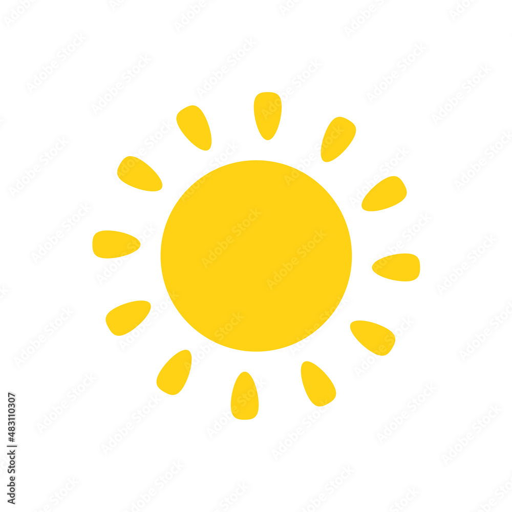 Vector cartoon yellow sun Shining light rays to heat the summer. Isolated on white background. Vector cartoon yellow sun Shining light rays to heat the summer. Isolated on white background.