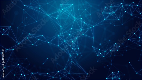 Vector abstract background. The design of the destroyed grid  Digital connection  plexus. A pattern of lines  dots  circles. Neon glow. Poster technology  business  medicine  social networks  websites