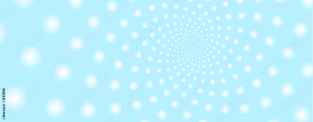 Minimal abstract blue sky white dots background template with golden ratio elements. Geometric website header or banner design with spiral circle fibonacci pattern.