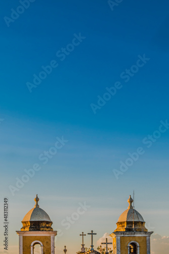 São Thomé das Letras, Minas Gerais, Brazil: church towers and blue sky