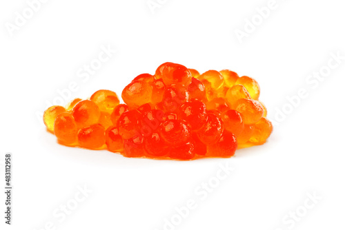 Pile of delicious red caviar isolated on white