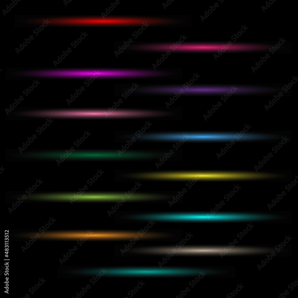 Multicolored shining rays, lines on a transparent backgrou