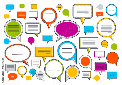 A lot of diversity speech bubbles vector set, different dialog signs geometric flat style, big set.