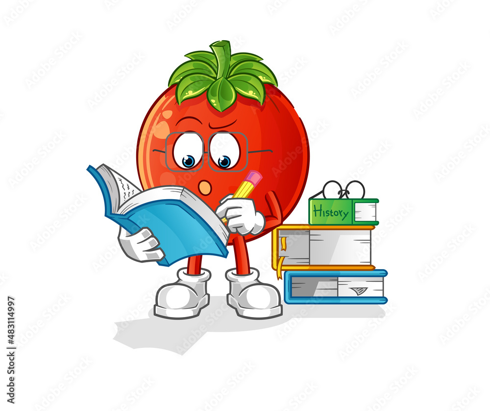 tomato studying mascot. cartoon vector tomato studying mascot. cartoon vector