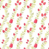Seamless pattern with watercolor raspberry