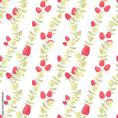 Seamless pattern with watercolor raspberry
