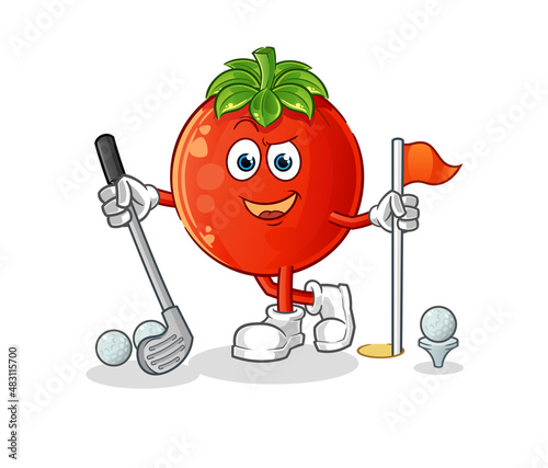 tomato playing golf vector. cartoon character