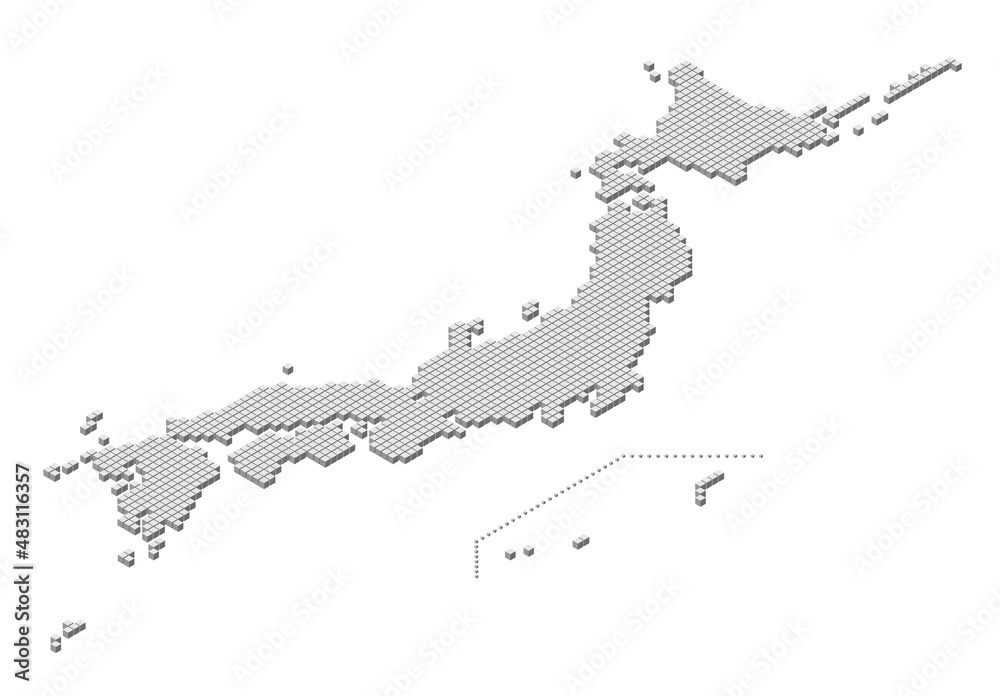 ベクター日本地図 キューブドットマップ アイソメトリック