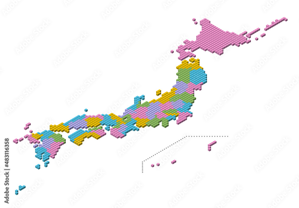 Obraz premium ベクター日本地図 キューブドットマップ アイソメトリック
