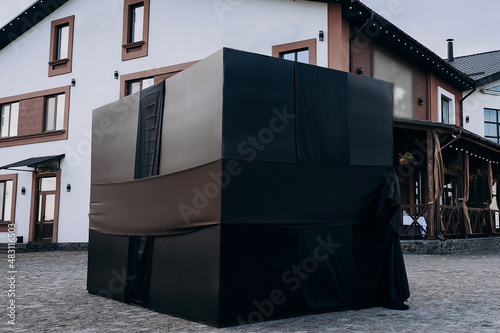 Big black gift box with car on birthday photo