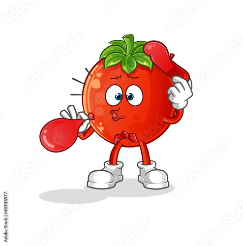 tomato pantomime blowing balloon. cartoon mascot vector
