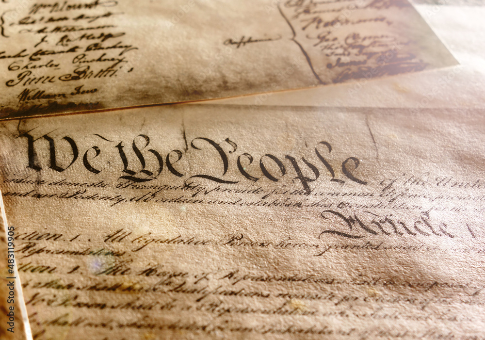 Obraz premium The United States Constitution, with We The People text and signatures
