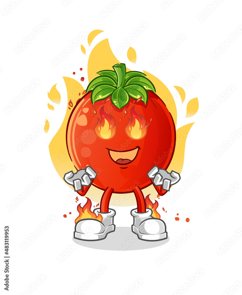 tomato on fire mascot. cartoon vector tomato on fire mascot. cartoon vector