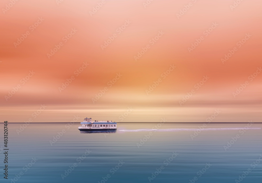 Fototapeta premium ship at sunset