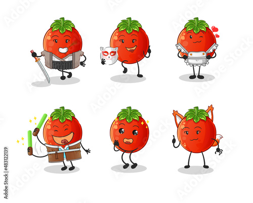 tomato japanese culture group character. mascot vector