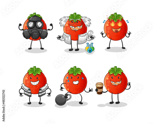 tomato villain group character. cartoon mascot vector