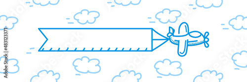 Plane with banner. Airplane with ribbon in sky