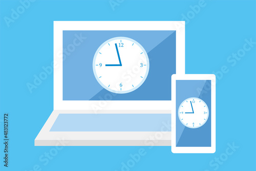pc スマホ 時間 時計  AI イラスト ベクター 素材 フラット アイコン シンプル