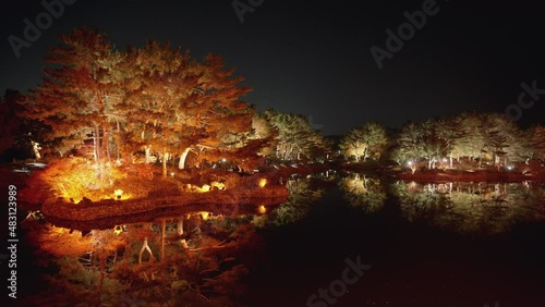 Gyeongju, South Korea - Nov 2021 : Gyeongju travel Donggung Palace, Pavilion in Anapji lake at night . Gyeongju, South Korea. photo