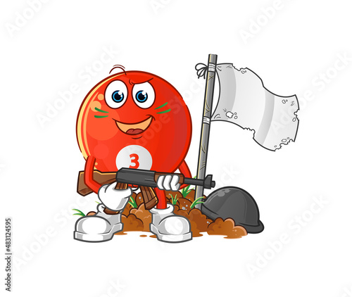 red billiard ball army character. cartoon mascot vector