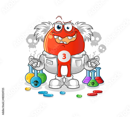 red billiard ball mad scientist illustration. character vector