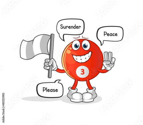 red billiard ball hold surrender flag mascot. cartoon vector