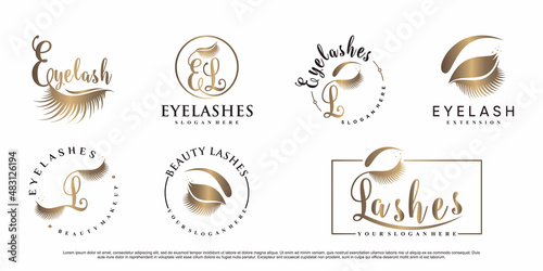 Set of eyelashes logo design template with modern concept Premium Vector