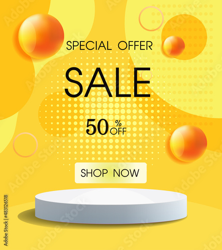 Shop day sale 50% off poster or banner,mock up and red hearts,template background for promotion