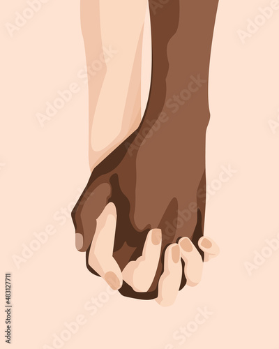 Postcard. Interracial love. Romantic and warm illustration
