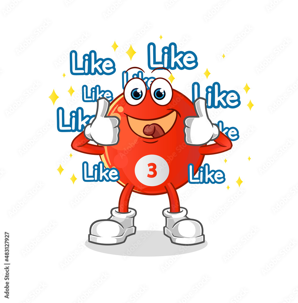 Naklejka premium red billiard ball give lots of likes. cartoon vector