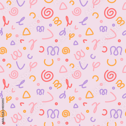 Seamless pattern in pastel colors using simple shapes and lines. Wallpapers, textiles, background for the site