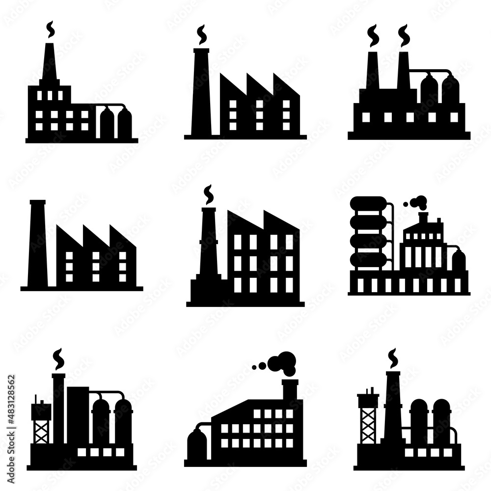 Naklejka premium Factory Flat Icon Set Isolated On White Background