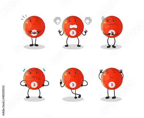 red billiard ball angry group character. cartoon mascot vector