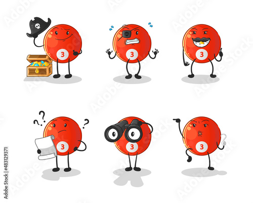red billiard ball Pirate group character. cartoon mascot vector