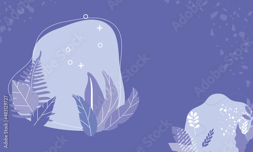 Vector leaves and shapes of purple design. Very peri color geometric abstract banner with lines and shapes. Modern purple abstract background in very peri color