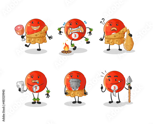 red billiard ball primitive man group character. mascot vector