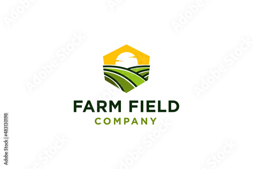 Farm field logo design vector illustration.