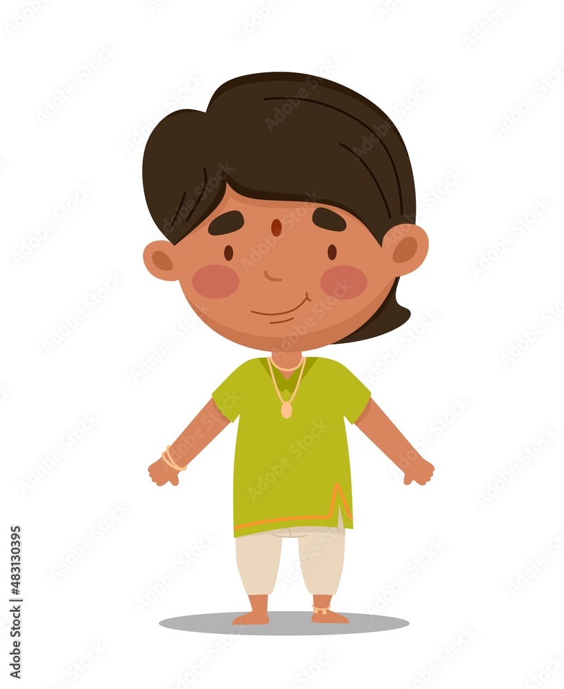 Indian man is cute and funny. Vector illustration in a flat cartoon style Indian man is cute and funny. Vector illustration in a flat cartoon style