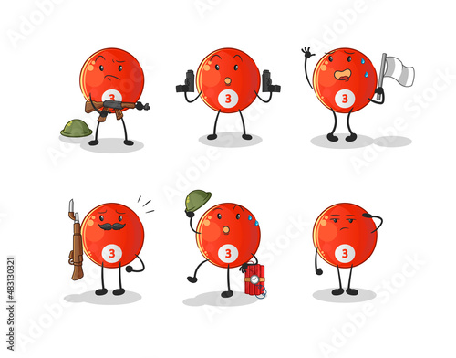 red billiard ball troops character. cartoon mascot vector
