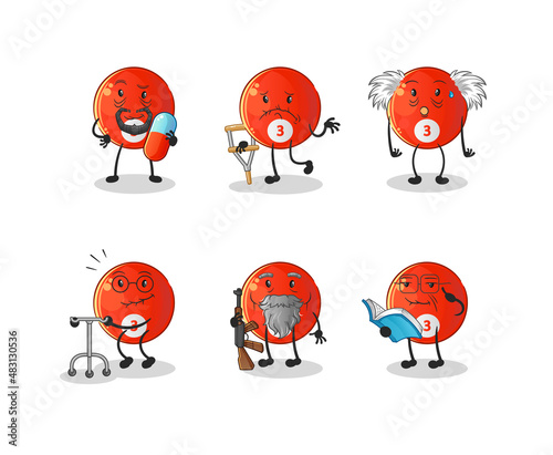 red billiard ball elderly character. cartoon mascot vector