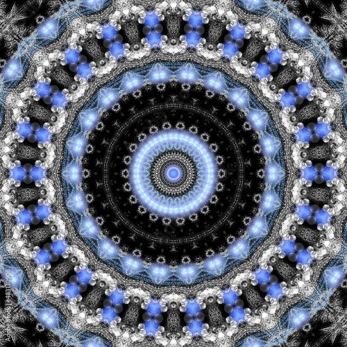 Mandala in white and blue on a black background wallart  digital mandala  unique ornament pattern design M489-5