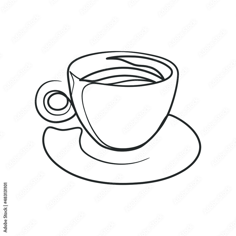 Continuous line drawing a cup of coffee. Coffee one line art