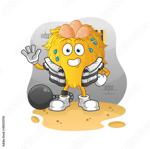 bird nest criminal in jail. cartoon character