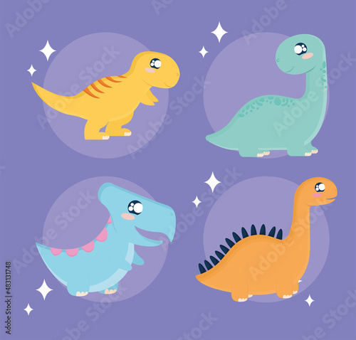 four glitter dinosaurs