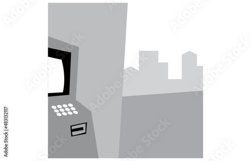 ATM on the outskirts of the city. Vector image for prints, poster and illustrations.