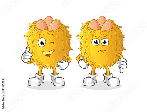 bird nest thumbs up and thumbs down. cartoon mascot vector