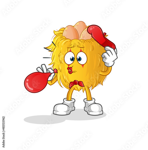 bird nest pantomime blowing balloon. cartoon mascot vector