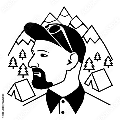 Man In Camping Flat Icon Isolated On White Background